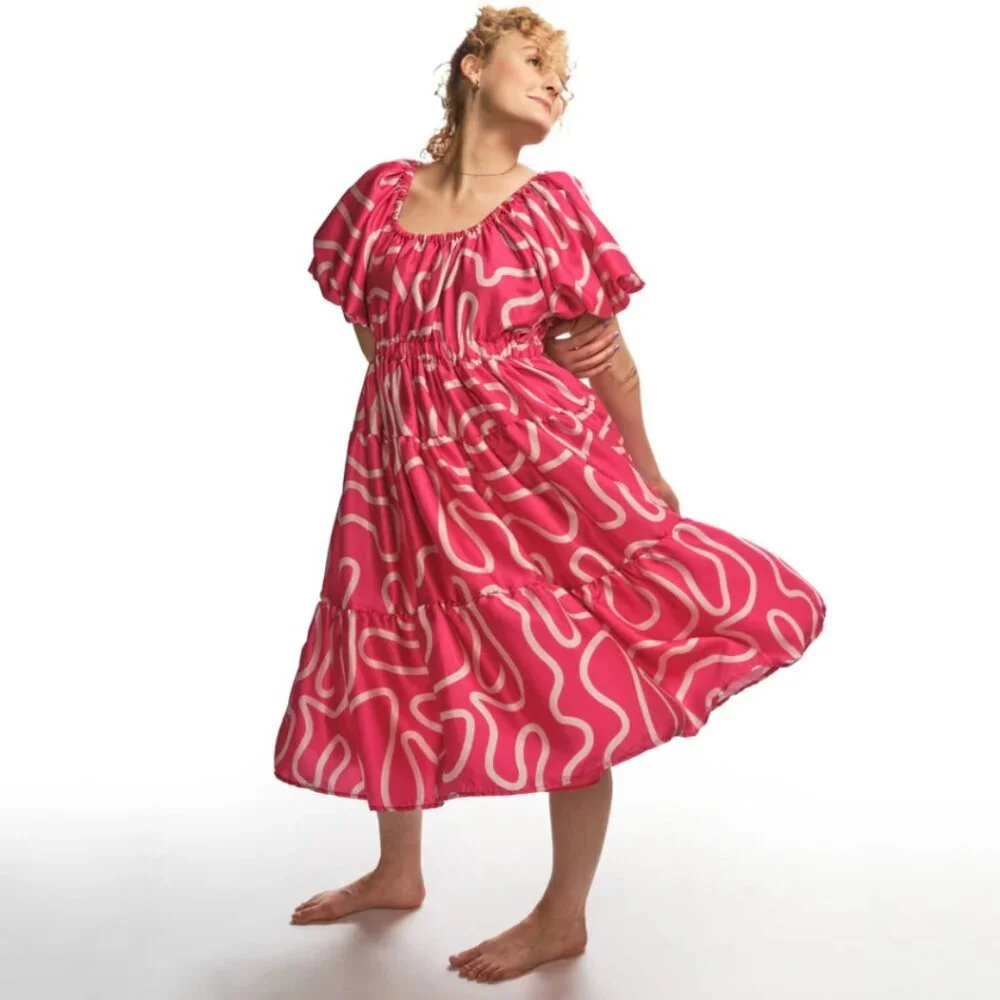 Boyko Hot Pink Squiggle Suzy Midi Dress S - Picture 2 of 5